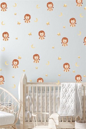 Minik Aslan Ay ve Yıldızlar Çocuk Bebek Odası Duvar Sticker Seti