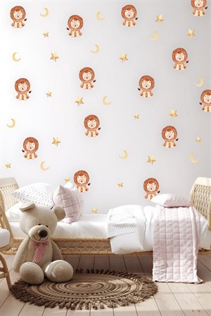 Minik Aslan Ay ve Yıldızlar Çocuk Bebek Odası Duvar Sticker Seti