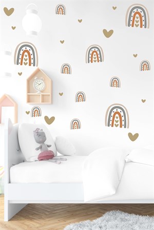 Minik Pastel Tonlarda Gökkuşağı ve Kalpler Sticker Seti