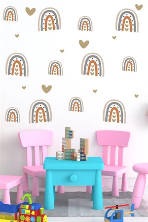 Minik Pastel Tonlarda Gökkuşağı ve Kalpler Sticker Seti