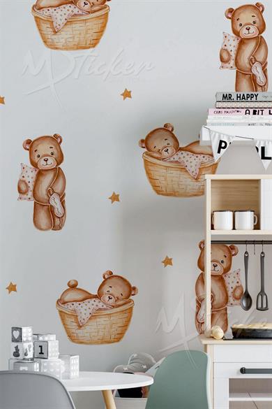 Minik Uykucu Ayıcıklar Çocuk Odası Cam Duvar Sticker Seti