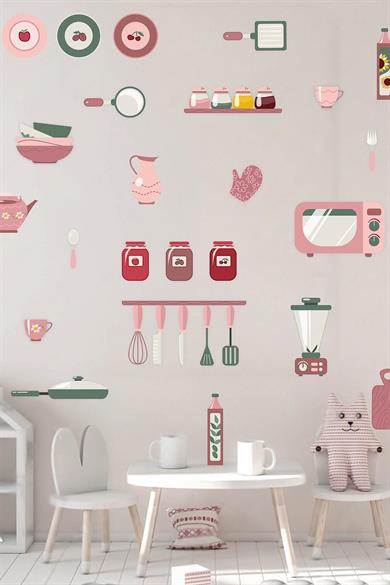 Mutfak Eşyaları Kız Çocuk Odası Mutfak Temalı Sticker Seti, Eğitici ve Öğretici Sevimli Stickerlar