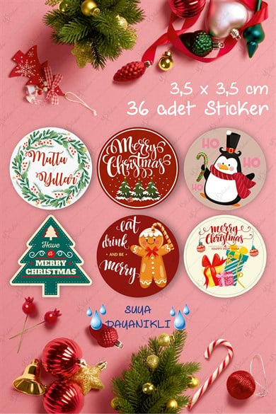 Mutlı Yıllar Sticker 3.5 cm 36 Adet - Suya Dayanıklı Yeni Yıl Yılbaşı Sticker 