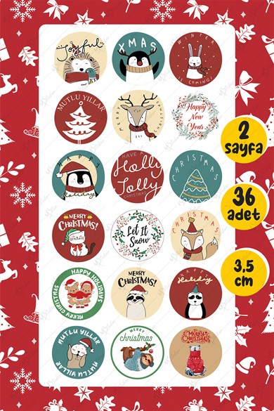 Mutlı Yıllar Sticker 3,5 cm 36 Adet - Suya Dayanıklı Yeni Yıl Yılbaşı Sticker 