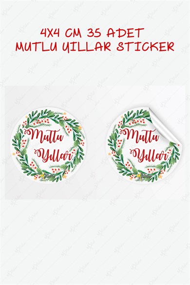 Mutlı Yıllar Sticker 4x4 cm 35 Adet - Suya Dayanıklı Yeni Yıl Yılbaşı Sticker