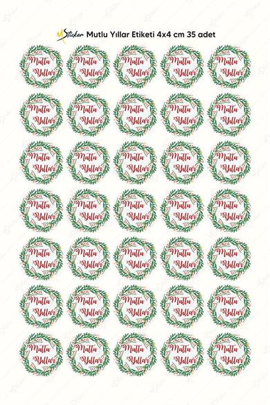 Mutlı Yıllar Sticker 4x4 cm 35 Adet - Suya Dayanıklı Yeni Yıl Yılbaşı Sticker