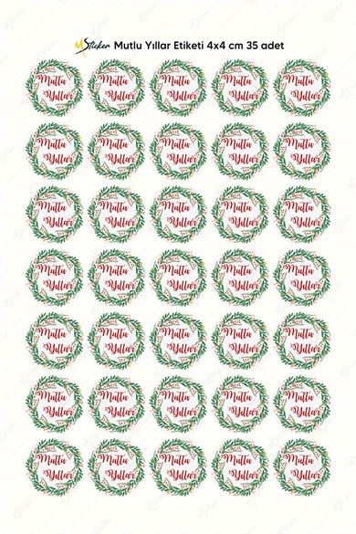 Mutlı Yıllar Sticker 4x4 cm 35 Adet - Suya Dayanıklı Yeni Yıl Yılbaşı Sticker
