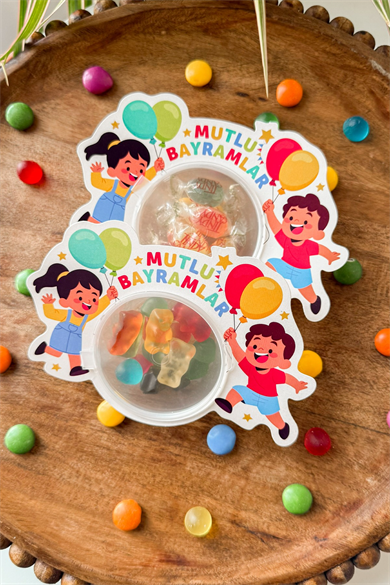 Mutlu Bayramlar Çocuk Temalı Şeker Kutusu 10’lu Set – Kapaklı Mini Bayram Şeker Kabı, Hediyeliği