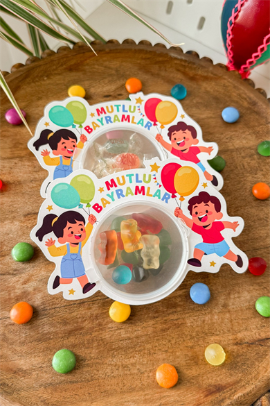 Mutlu Bayramlar Çocuk Temalı Şeker Kutusu 10’lu Set – Kapaklı Mini Bayram Şeker Kabı, Hediyeliği