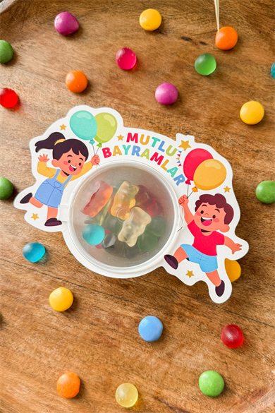 Mutlu Bayramlar Çocuk Temalı Şeker Kutusu 10’lu Set – Kapaklı Mini Bayram Şeker Kabı, Hediyeliği