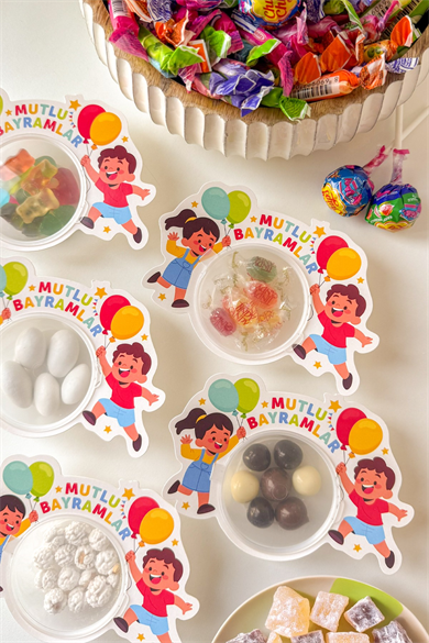 Mutlu Bayramlar Çocuk Temalı Şeker Kutusu 10’lu Set – Kapaklı Mini Bayram Şeker Kabı, Hediyeliği