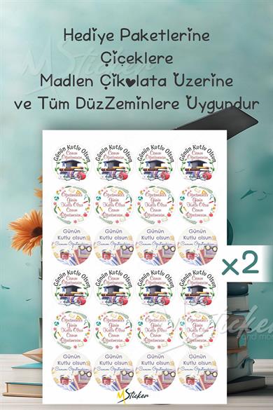 Öğretmenler Günü Sticker Seti, Öğretmenler Günü Hediyesi Etiketi Paket Çiçek Çikolata Stickerı 48 Ad