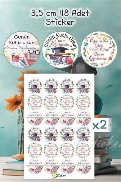 Öğretmenler Günü Sticker Seti, Öğretmenler Günü Hediyesi Etiketi Paket Çiçek Çikolata Stickerı 48 Ad