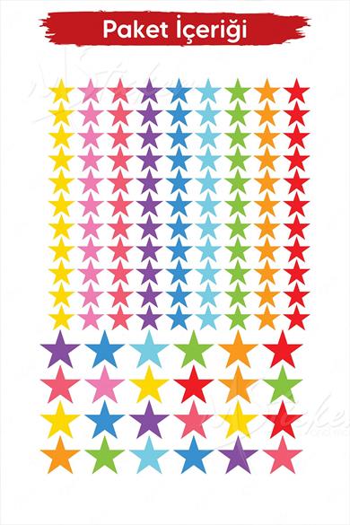 Öğretmenler için Renkli Yıldızlar 3 cm 64 Adet Duvar Defter Cam Sticker Seti