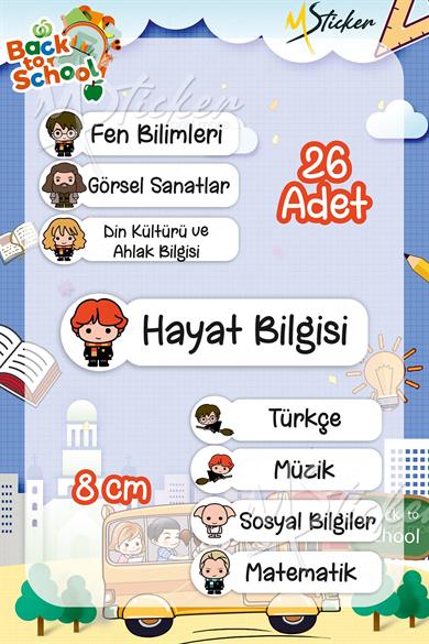 Okul Ders Etiketi Harry Potter Temalı 26 adet 8 cm Okul Ders Etiketi