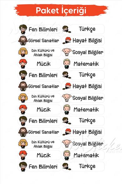 Okul Ders Etiketi Harry Potter Temalı 26 adet 8 cm Okul Ders Etiketi