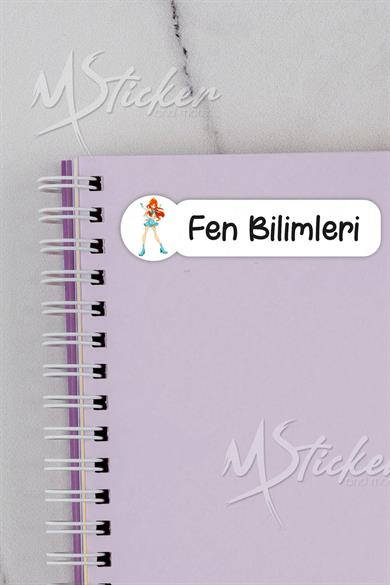 Okul Ders Etiketi Winx Temalı 26 adet 8 cm Okul Ders Etiketi