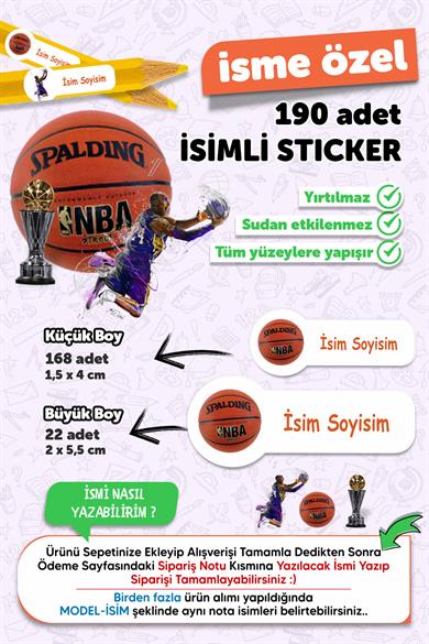 Okul Etiketi Kalem Defter Etiketi Basketbol Temalı Isim Yazılabilen Etiket - 190 Adet