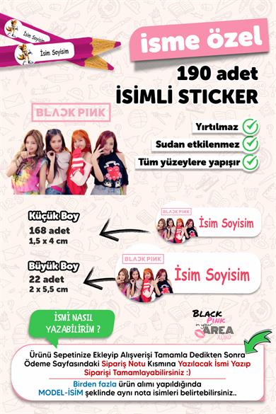 Okul Etiketi Kalem Defter Etiketi Black Pink Temalı Isim Yazılabilen Etiket - 190 Adet