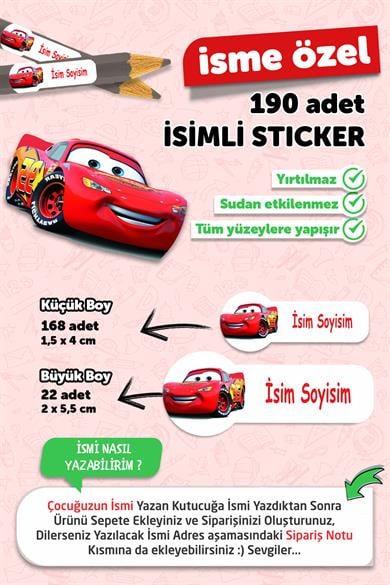 Okul Etiketi Kalem Defter Etiketi Cars Özel Isim Yazılabilen Etiket 190 Adet