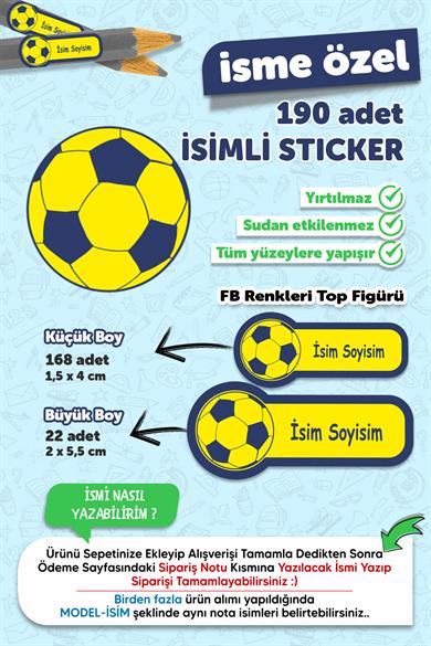 Okul Etiketi Kalem Defter Etiketi Fenerbahçe Özel Isim Yazılabilen Etiket - 190 Adet