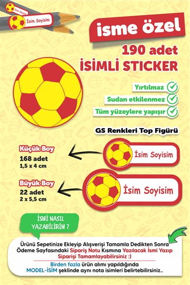 Okul Etiketi Kalem Defter Etiketi Galatasaray Özel Isim Yazılabilen Etiket - 190 Adet