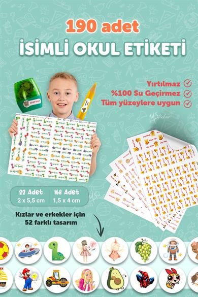 Okul Etiketi Kalem Defter Etiketi Özel Isim Yazılabilen Etiket 190 Adet