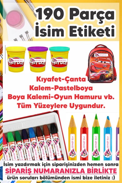 Okul Etiketi Kalem Defter Etiketi Özel Isim Yazılabilen Etiket Cars 190 Adet