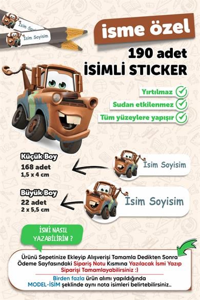 Okul Etiketi Kalem Defter Etiketi Özel Isim Yazılabilen Cars Etiket 190 Adet