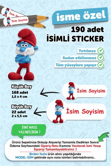 Okul Etiketi Kalem Defter Etiketi Özel Isim Yazılabilen Etiket Şirin Baba Tek 190 Adet