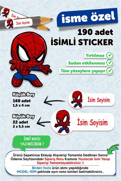 Okul Etiketi Kalem Defter Etiketi Özel Isim Yazılabilen Etiket Minik Spiderman - 190 Adet