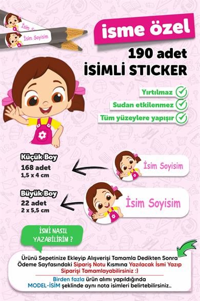 Okul Etiketi Kalem Defter Etiketi Özel Isim Yazılabilen Etiket Niloya 1 - 190 Adet
