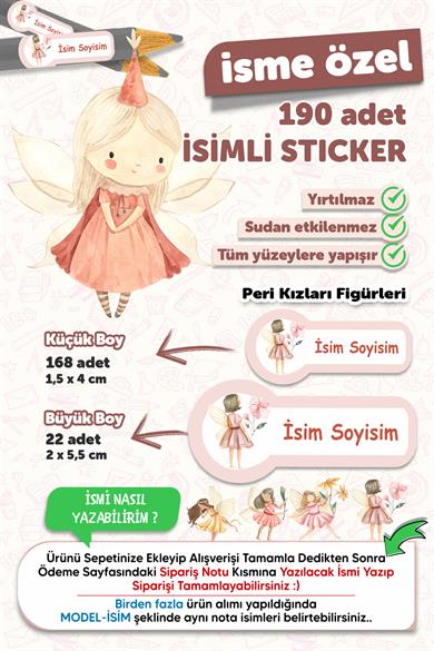 Okul Etiketi Kalem Defter Etiketi Peri Kızı Özel Isim Yazılabilen Etiket - 190 Adet