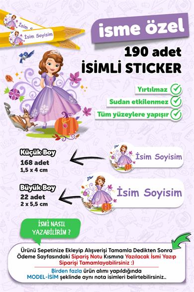 Okul Etiketi Kalem Defter Etiketi Prenses Sofia Temalı Isim Yazılabilen Etiket - 190 Adet
