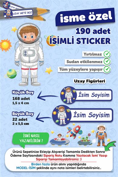 Okul Etiketi Kalem Defter Etiketi Uzay Özel Isim Yazılabilen Etiket - 190 Adet