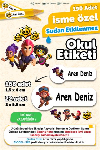 Okul Etiketi Kalem Defter isimli Etiket Isim Yazılabilen Brawl Stars - 190 Adet Özel Yeni Tasarım