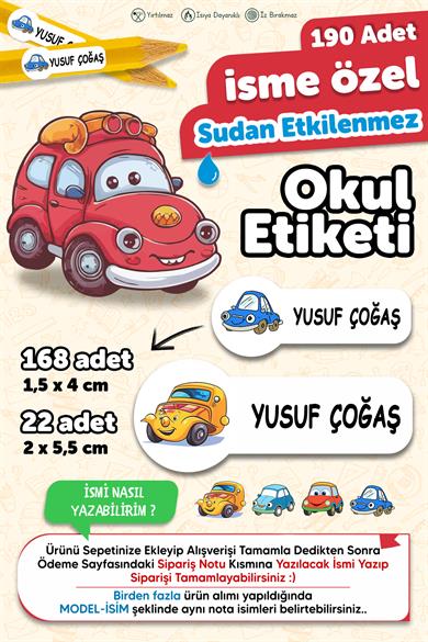 Okul Etiketi Kalem Defter isimli Etiket Isim Yazılabilen Arabalar - 190 Adet Özel Yeni Tasarım
