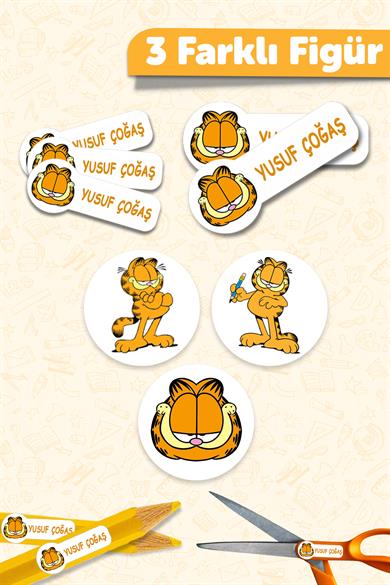 Okul Etiketi Kalem Defter isimli Etiket Isim Yazılabilen Garfield - 190 Adet Özel Yeni Tasarım
