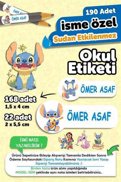 Okul Etiketi Kalem Defter isimli Etiket Isim Yazılabilen Stetch - 190 Adet Özel Tasarım
