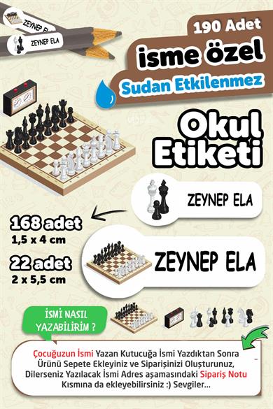 Okul Etiketi Kalem Defter isimli Etiket Isim Yazılabilen Satranç - 190 Adet Özel Yeni Tasarım