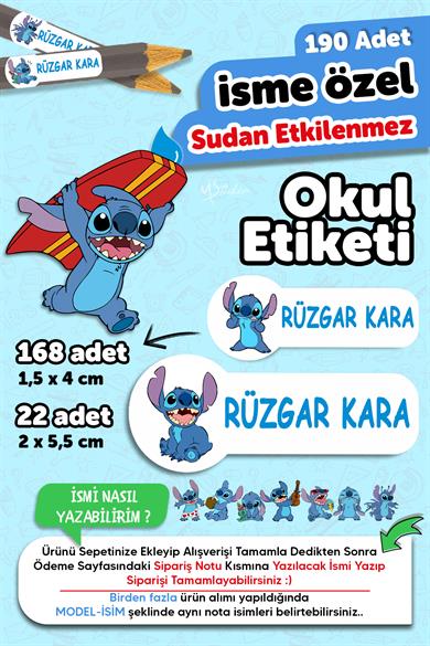 Okul Etiketi Kalem Defter isimli Etiket Isim Yazılabilen Stitc- 190 Adet Özel Tasarım Etiket
