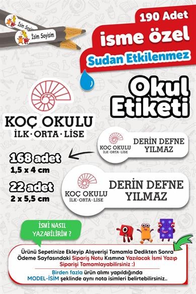 Okul Etiketi Kalem Defter isimli Etiket Isim Yazılabilen Koç Okululları - 190 Adet Özel Tasarım