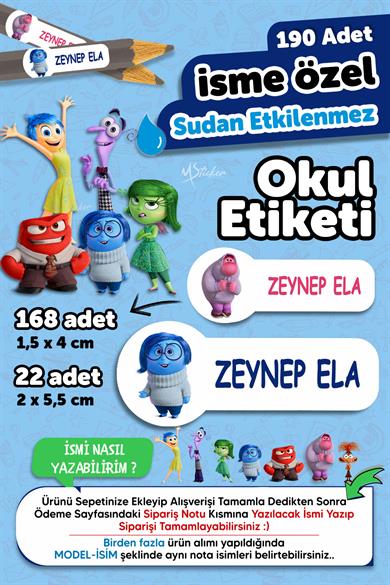 Okul Etiketi Kalem Defter isimli Etiket Isim Yazılabilen Ters Yüz Figürlü- 190 Adet Özel Yeni Tasarım