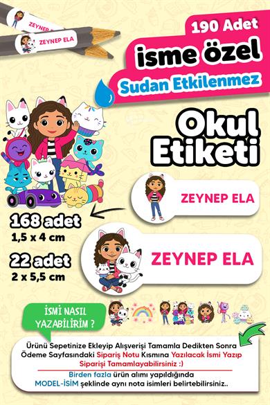 Okul Etiketi Kalem Defter isimli Etiket Isim Yazılabilen Gabbye - 190 Adet Özel Tasarım Etiket