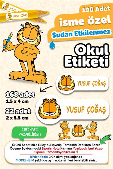 Okul Etiketi Kalem Defter isimli Etiket Isim Yazılabilen Garfield - 190 Adet Özel Yeni Tasarım
