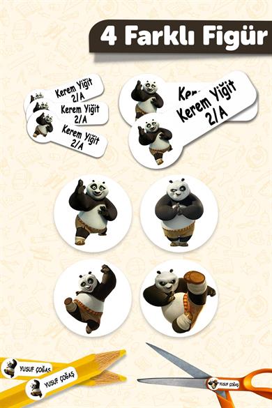 Okul Etiketi Kalem Defter isimli Etiket Isim Yazılabilen Kungfu Panda - 190 Adet Özel Yeni Tasarım