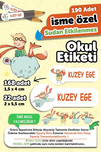 Okul Etiketi Kalem Defter isimli Etiket Isim Yazılabilen Küçük Prens- 190 Adet Özel Tasarım Etiket