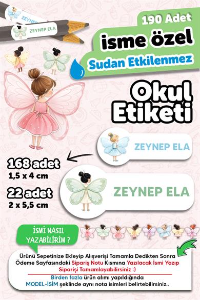 Okul Etiketi Kalem Defter isimli Etiket Isim Yazılabilen Peri Kızları - 190 Adet Özel Tasarım