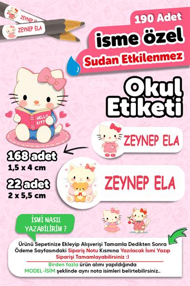 Okul Etiketi Kalem Defter isimli Etiket Isim Yazılabilen Hello Kety - 190 Adet Özel Tasarım