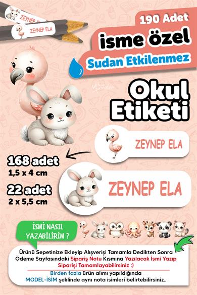Okul Etiketi Kalem Defter isimli Etiket Isim Yazılabilen Tatlı Hayvanlar - 190 Adet Özel Tasarım